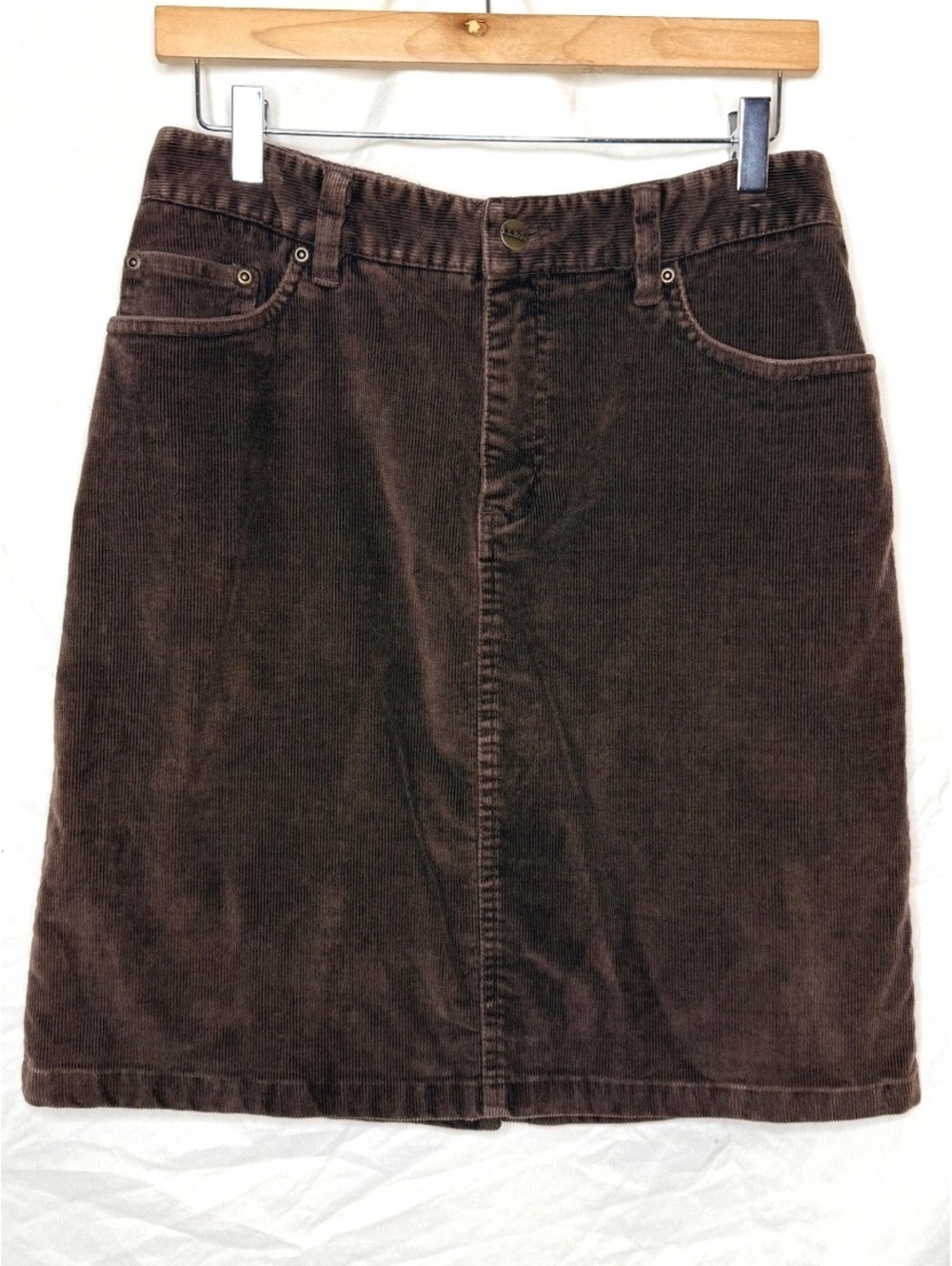 L.L.Bean Brown Corduroy Skirt Size 8 Vintage 90s Y2K Cotton Stretch